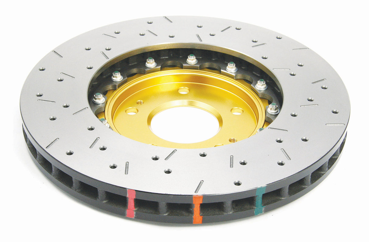 5000 Fully Assembled 2 Piece Gold Hat Xs Cross-Drill/Slotted Kp Mitsubishi Evo V-Ix 96-08 Front DBA52218GLDXS - DBA