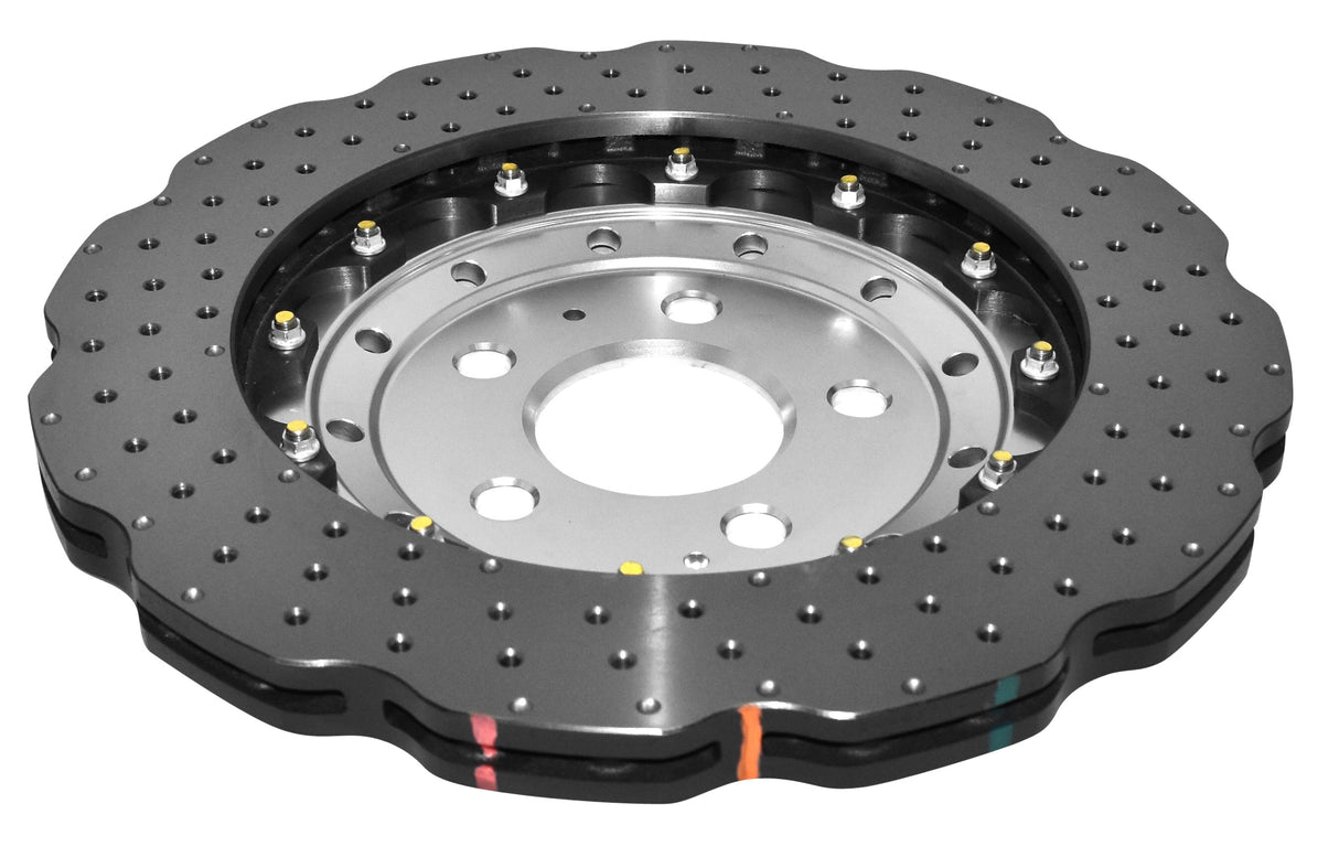 5000 Fully Assembled 2 Piece Clear Anodised Hat Cross-Drill And Dimple Wave Disc Kp Audi R8 RS5 Front DBA52834WSLVXD - DBA