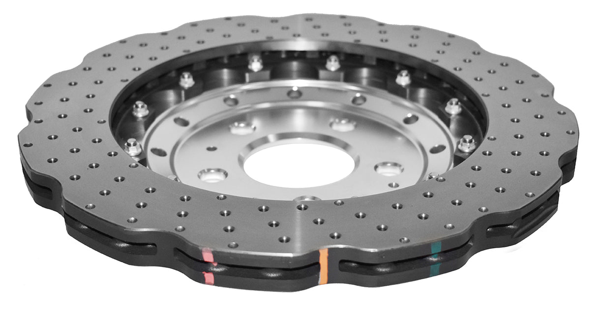 5000 Fully Assembled 2 Piece Clear Anodised Hat Cross-Drill And Dimple Wave Disc Kp Audi RS4 RS5 Rear DBA52835WSLVXD - DBA