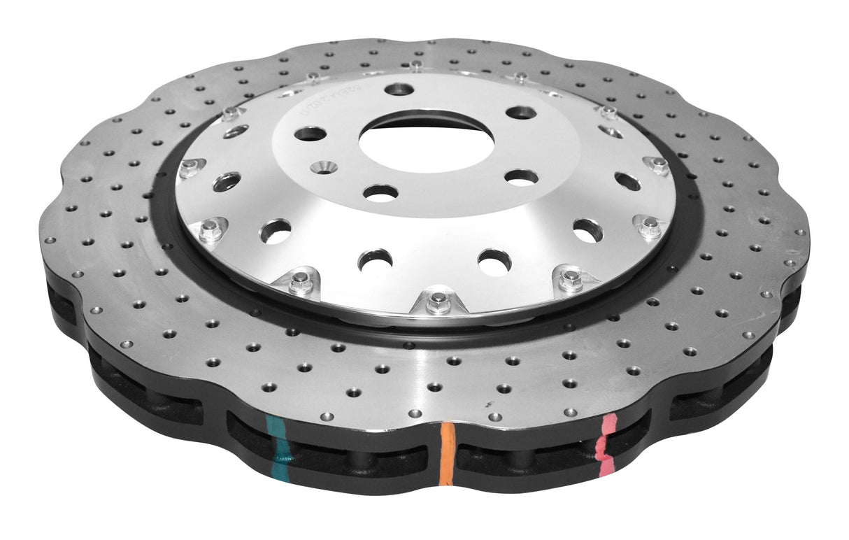 5000 Fully Assembled 2 Piece Clear Anodised Hat Cross-Drill And Dimple Wave Disc Kp AUDI-RS3 -> Front DBA52844WSLVXD - DBA
