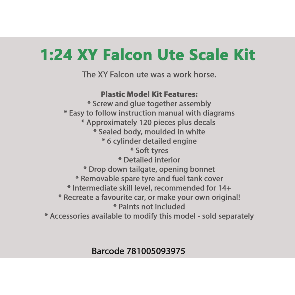 Ford Falcon XY Standard Ute Plastic Model Car Kit 1:24 Scale Collectible - Diecast Models