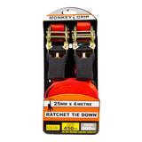 Monkey Grip Ratchet Tie Down 450KG Capacity 25mm Webbing - Monkey Grip | Universal Auto Spares