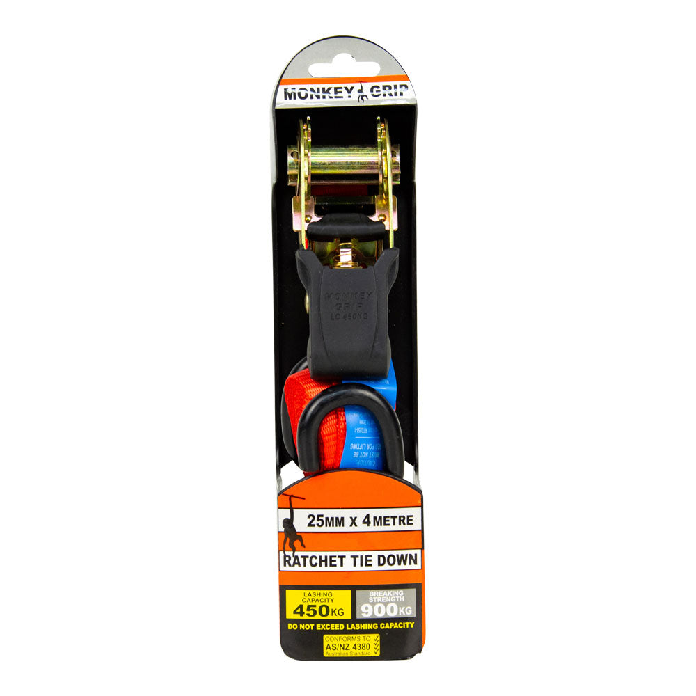 Monkey Grip Ratchet Tie Down 450KG Capacity 25mm Webbing - Monkey Grip | Universal Auto Spares