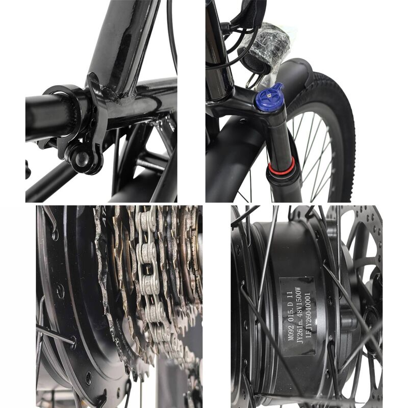 Black Adult Electric Bike 26'' 1500W Brushless Motor EBike Off Road 7 Speed Mountain Ebike EBIKE-005 - Machter