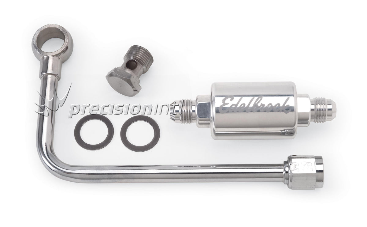 Steel Fuel Line Inc Filter - 6 An Male Inlet Perform & Thunder Carbs ED8131 - Edelbrock - Fuel Hoses & Lines - Edelbrock