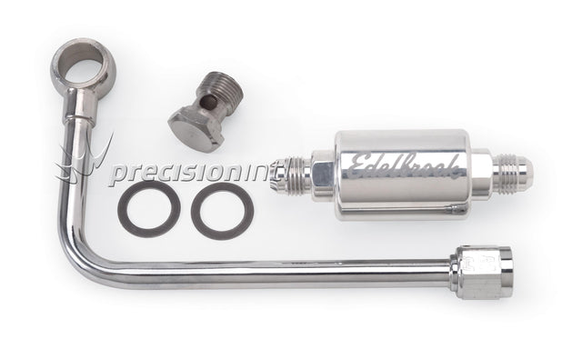 Steel Fuel Line Inc Filter - 6 An Male Inlet Perform & Thunder Carbs ED8131 - Edelbrock - Fuel Hoses & Lines - Edelbrock
