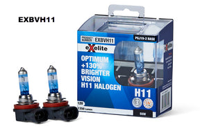 H11 55W Halogen Optimum +130 Brighter Vision Headlight Globes Twin Pack EXBVH11 - Exelite