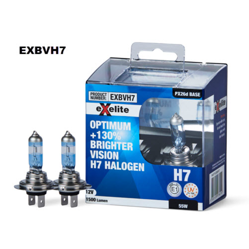 H7 55W Halogen Optimum +130 Brighter Vision Headlight Globes Twin EXBVH7 - Exelite