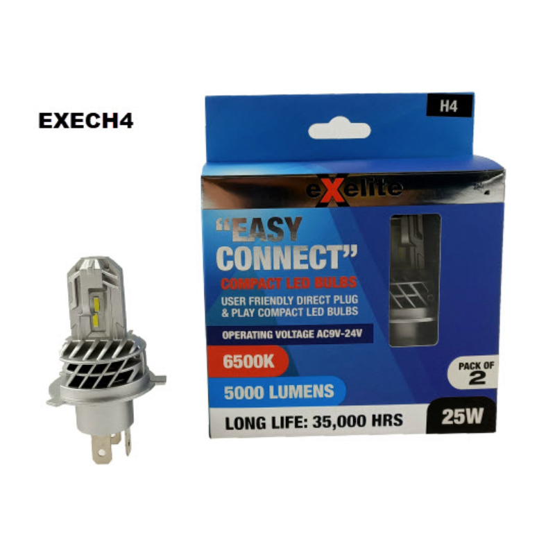 Easy Connect H4 6500K (2PC) 360° Beam Angle EXECH4 - Exelite