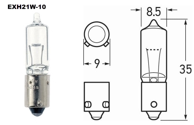 Hal. BAY H21W 12V 21W BAY9S (1 = 10PK) EXH21W-10 - Exelite | Universal Auto Spares