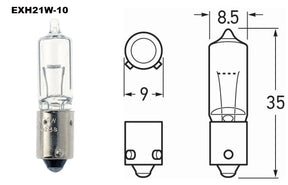 Hal. BAY H21W 12V 21W BAY9S (1 = 10PK) EXH21W-10 - Exelite | Universal Auto Spares