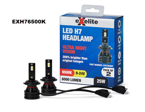 LED H7 HEADLAMP (2pc) 6500k 9-24V EXH76500K - Exelite