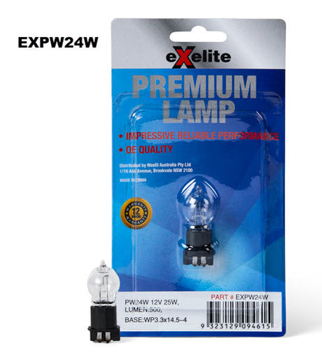 Premium Incandescent Globe 12V 25W WP3.3x14.5-4 PW24W - Exelite