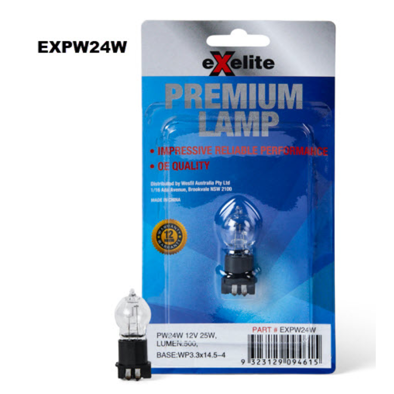 Premium Incandescent Globe 12V 25W WP3.3x14.5-4 PW24W - Exelite