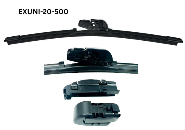 16 - 400mm Flexible Flat Wiper with Universal Adaptors EXUNI-16-400 - eXelwipe | Universal Auto Spares