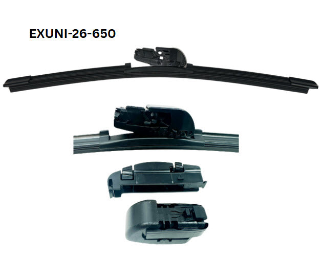 26 - 650mm Flexible Flat Wiper with Universal Adaptors EXUNI-26-650 - eXelwipe | Universal Auto Spares