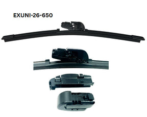 26 - 650mm Flexible Flat Wiper with Universal Adaptors EXUNI-26-650 - eXelwipe | Universal Auto Spares