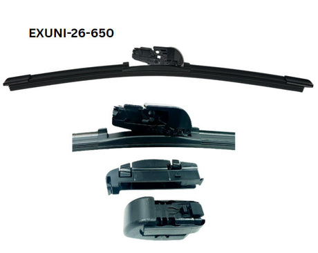 26 - 650mm Flexible Flat Wiper with Universal Adaptors EXUNI-26-650 - eXelwipe | Universal Auto Spares