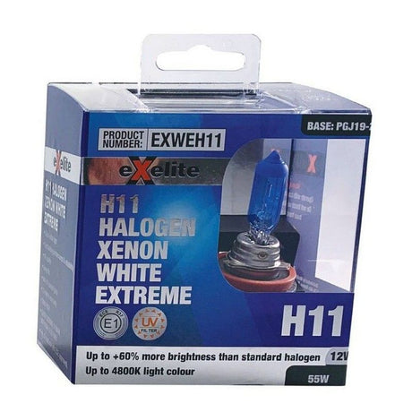 H11 55W Halogen Xenon White Extreme Headlight Globes Twin Pack EXWEH11 - Exelite | Universal Auto Spares
