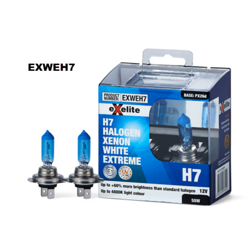 H7 55W Halogen Xenon White Extreme Headlight Globes Twin Pack EXWEH7 - Exelite