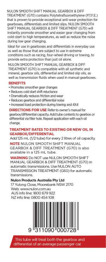 Smooth Shift Manual Gearbox and Diff Treatment - Nulon | Universal Auto Spares