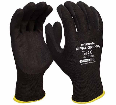 Large Pair of RIPPA Gripper Nitrile Coated Gloves - MAXISAFE | Universal Auto Spares