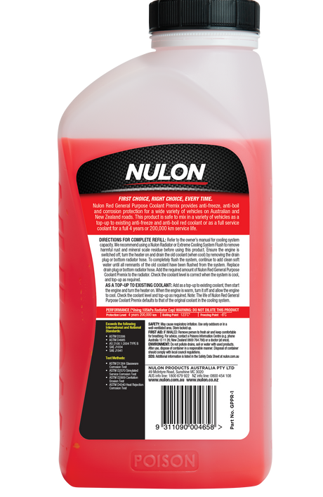 Red General Purpose Coolant Premix - Nulon | Universal Auto Spares