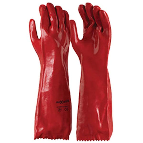 Chemical Gloves Red PVC 45cm Single Dipped - MAXISAFE | Universal Auto Spares