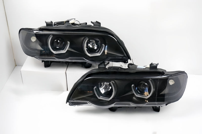 3D LED Dual Halo Black Projector Head Light Fit For BMW X5 E53 1999-2003 HL-BMW022LS - Machter