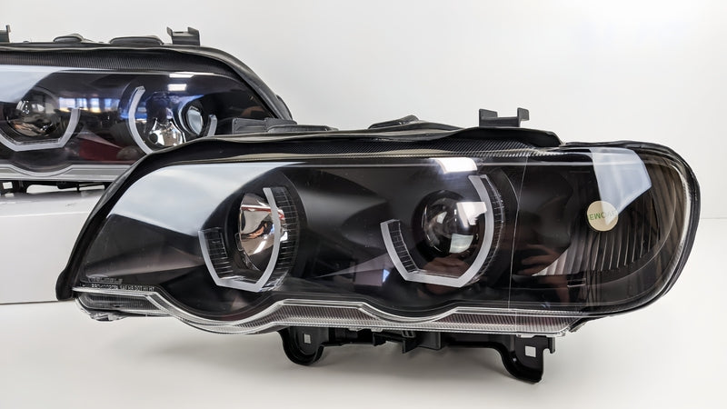 3D LED Dual Halo Black Projector Head Light Fit For BMW X5 E53 1999-2003 HL-BMW022LS - Machter