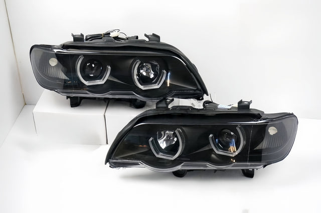 3D LED Dual Halo Black Projector Head Light Fit For BMW X5 E53 1999-2003 HL-BMW022LS - Machter