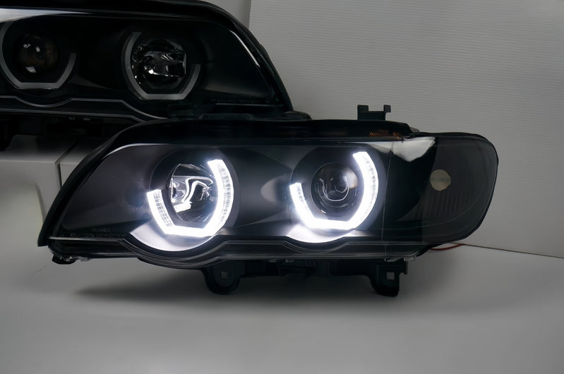 3D LED Dual Halo Black Projector Head Light Fit For BMW X5 E53 1999-2003 HL-BMW022LS - Machter