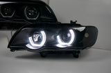 3D LED Dual Halo Black Projector Head Light Fit For BMW X5 E53 1999-2003 HL-BMW022LS - Machter