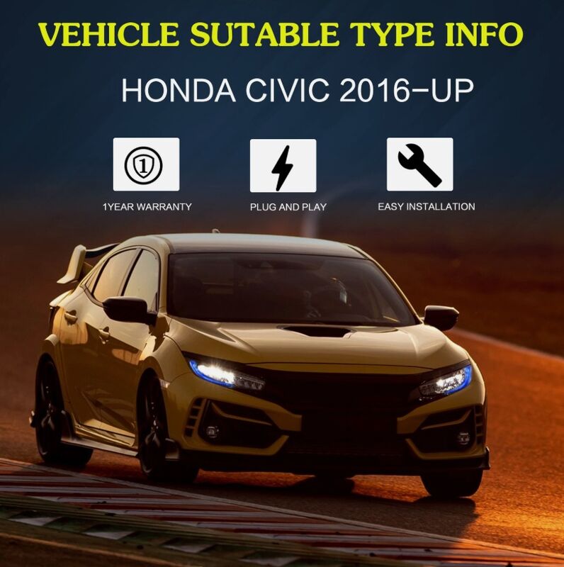 Full LED Projector Headlights Sequential DRL Fit For Honda Civic Type R FK7 FK8 2016-2021 HL-HD035LS - Machter