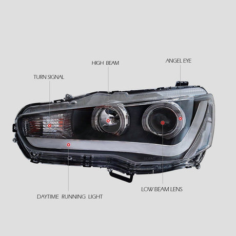Angel Eyes DRL LED Headlights Fit For Mitsubishi Lancer EVO X CJ VRX 2007-2018 - Machter