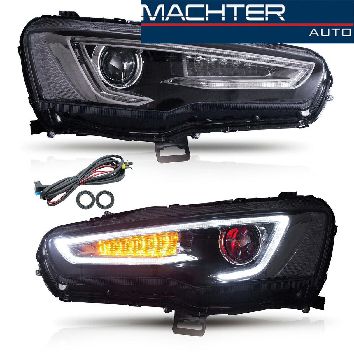 Demon Eye 3D LED DRL Projector Head Light Fit For Mitsubishi Lancer CJ EVO X VRX 2007-2017 HL-MB003LS - Machter