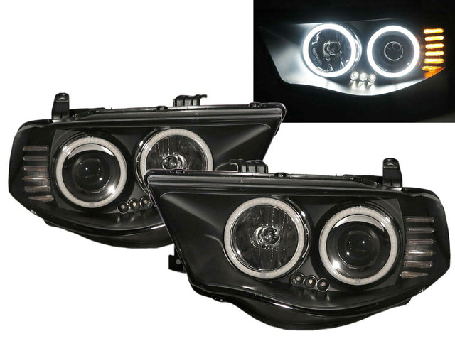 Black Ultra LED Angel Eyes Projector Headlights Fit For Mitsubishi Triton 2006-2015 HL-MB005LS - Machter