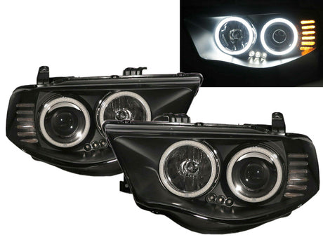 Black Ultra LED Angel Eyes Projector Headlights Fit For Mitsubishi Triton 2006-2015 HL-MB005LS - Machter