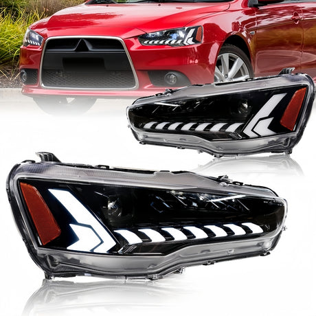 V2 Demon Eye 3D LED DRL Projector Head Light Fit For Mitsubishi Lancer CJ EVO X VRX 2007-2018 HL-MB021LS - Machter