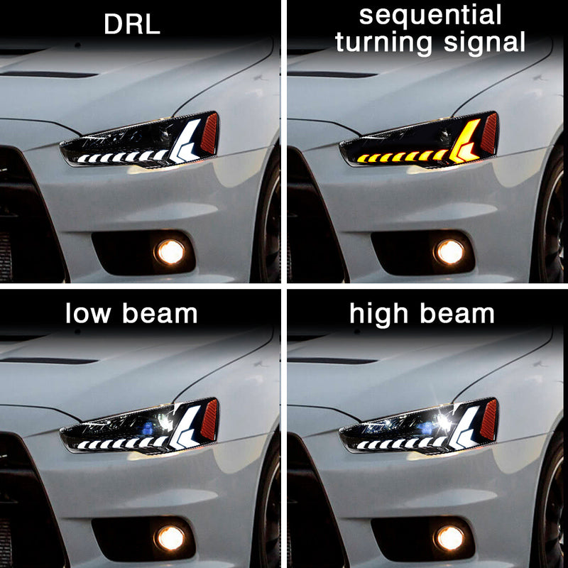 V2 Demon Eye 3D LED DRL Projector Head Light Fit For Mitsubishi Lancer CJ EVO X VRX 2007-2018 HL-MB021LS - Machter
