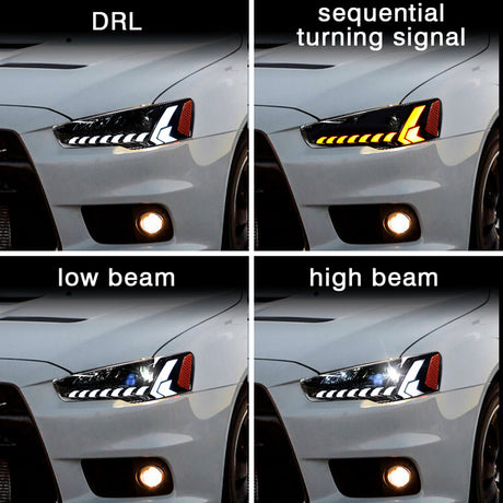 V2 Demon Eye 3D LED DRL Projector Head Light Fit For Mitsubishi Lancer CJ EVO X VRX 2007-2018 - Machter