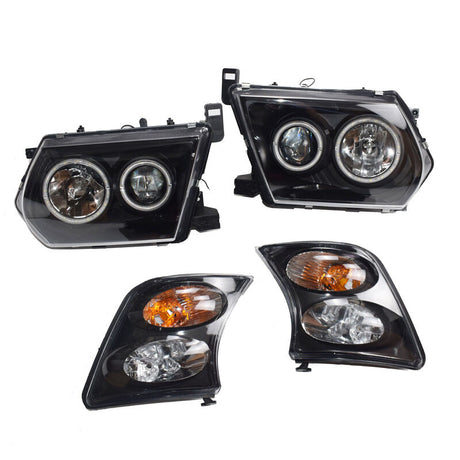 Pair Head Lights Lamps Black LED AngelEye Fit For Nissan Patrol GU 1-3 1997-2007 - Machter