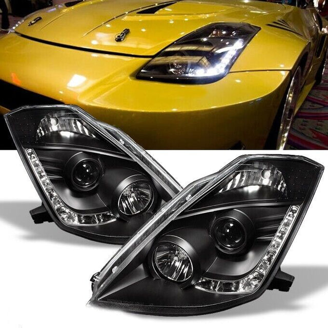 DRL LED Black Projector Headlights Fit For Nissan 350Z Z33 Fairlady Halogen Type 2003-2005 HL-NS033LS - Machter