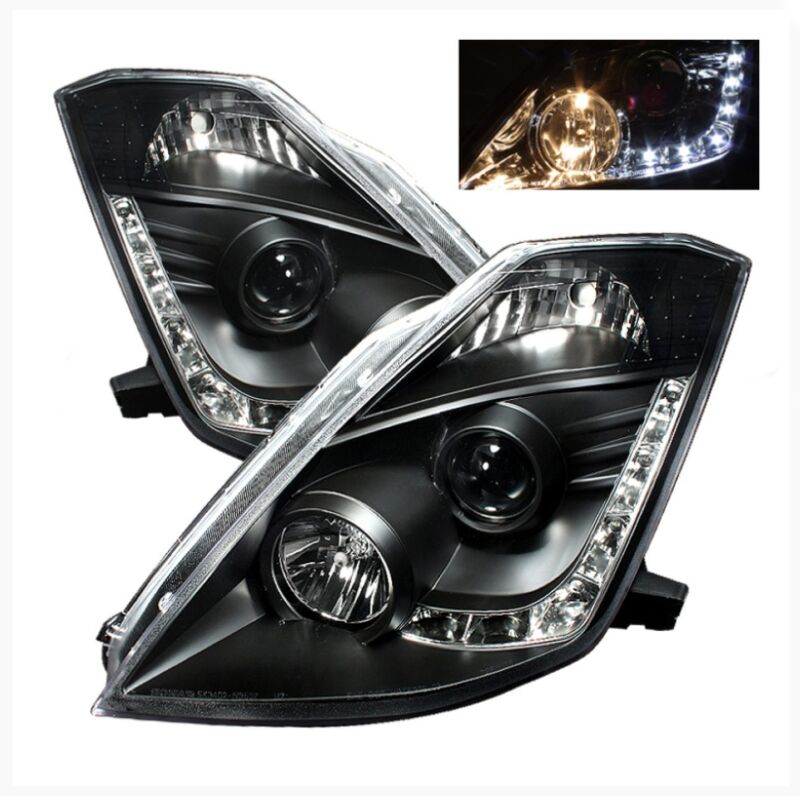 DRL LED Black Projector Headlights Fit For Nissan 350Z Z33 Fairlady Halogen Type 2003-2005 HL-NS033LS - Machter