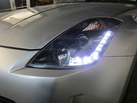 DRL LED Black Projector Headlights Fit For Nissan 350Z Z33 Fairlady Halogen Type 2003-2005 HL-NS033LS - Machter