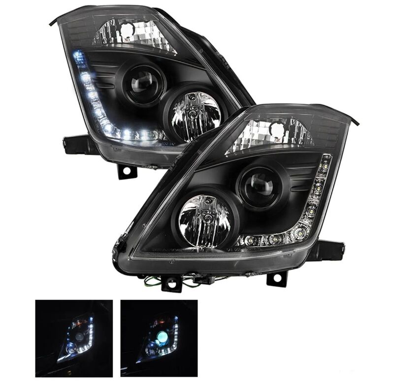 DRL LED Black Projector Headlights Fit For Nissan 350Z Z33 Fairlady Halogen Type 2003-2005 HL-NS033LS - Machter