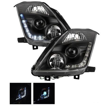 DRL LED Black Projector Headlights Fit For Nissan 350Z Z33 Fairlady Halogen Type 2003-2005 HL-NS033LS - Machter
