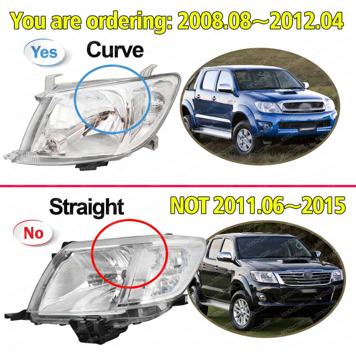 HeadLight LH + RH Fit For Toyota Hilux SR SR5 4WD 2WD UTE 2005-2012 HL-TA003 - Machter
