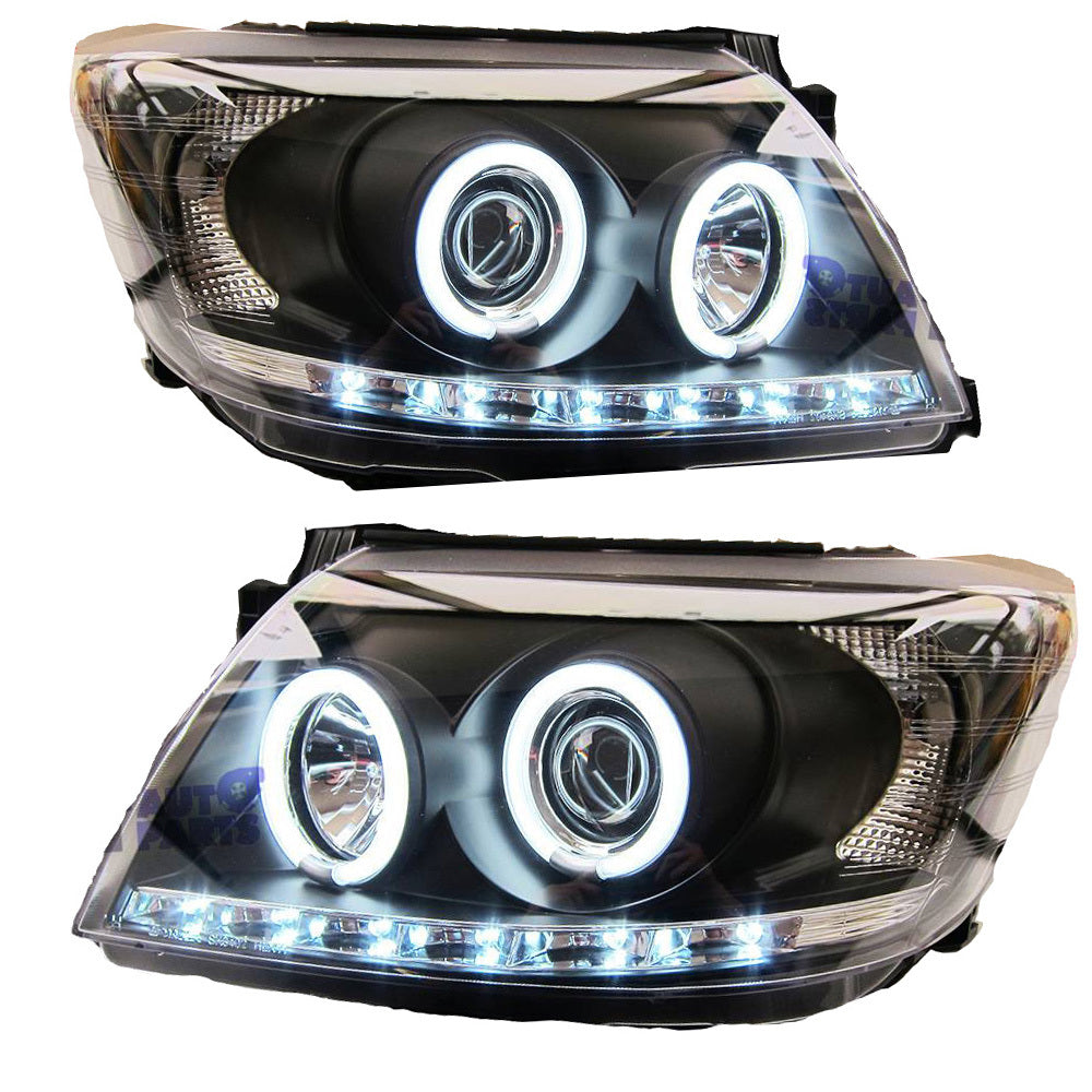 Smoke LED Headlights DRL HALO Projector Angel Eyes Fit For Toyota Hilux 2005-2011 Pair HL-TA014 - Machter