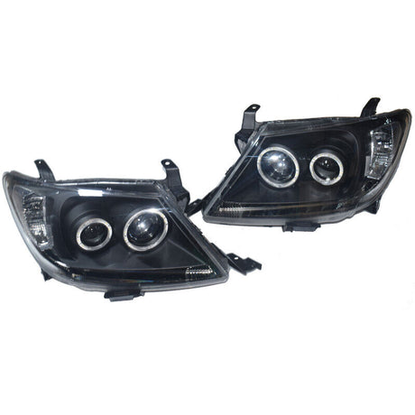 Smoke LED Headlights DRL HALO Projector Angel Eyes Fit For Toyota Hilux 2005-2011 Pair - Machter